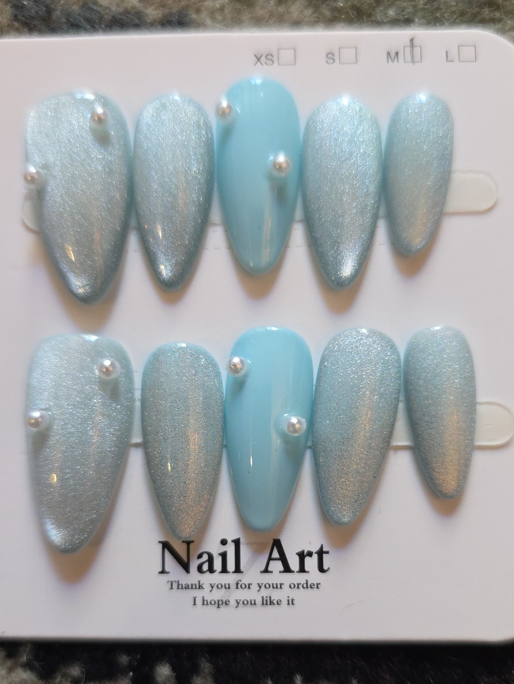 Blue Pearl Accent Press-On Nail Set - Size Med